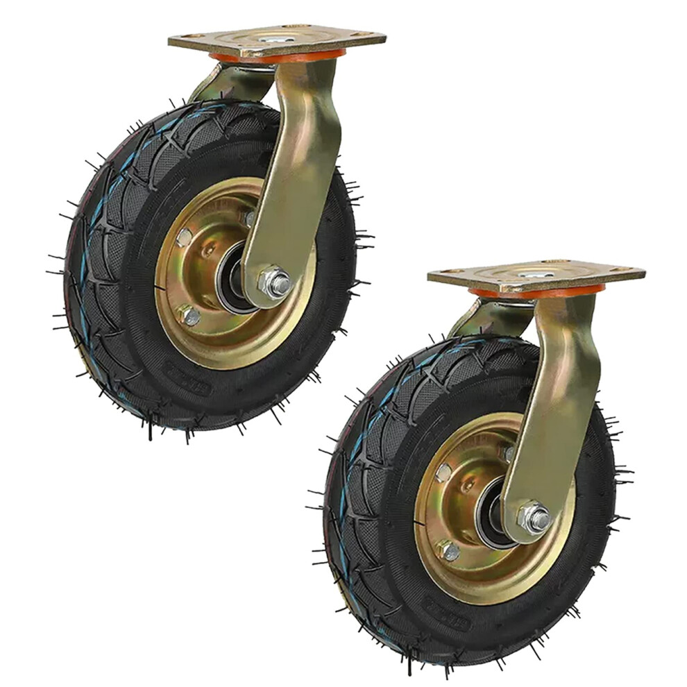 Pneumatic Swivel Casters 8 Inch And 10 Inch, Heavy-Duty Rubber Wheels With Shock Absorption, Double Ball Bearings And Side Brakes 6038364391698