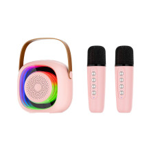 (Pink) 100 % neuer tragbarer Bluetooth-Lautsprecher mit 2 kabellosen Mikrofonen für Kinder und Erwachsene mit LED-Leuchten, Geschenke zum Ge