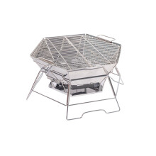 Foldable Stainless Steel Hexagon Grille for Outdoor Fire Pit, Wood Burning Camping BBQ, Family Campfire Cooking