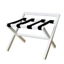 Vintage Luggage Rack for Guest Room, White Wooden Folding Luggage Stand with Backrest, Hotel and Home Use