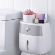 (Black) Toilet Paper Double Roll Holder Tissue Bathroom Wall Mounted Storage Hook Shelf Storage Baskets