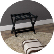 Luggage Rack for Guest Room, Foldable Suitcase Stand, Lightweight Design, Black Solid Wood, 60x41x49cm, Easy Assembly