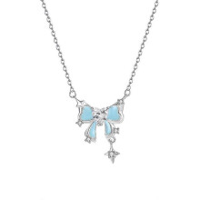 Luminous Butterfly Necklace, Women's S925 Silver Epoxy Resin Fluorescent Fresh Collarbone Chain 41-50cm Summer Autumn