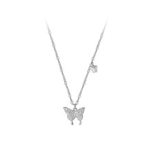 Double Butterfly Necklace, S925 Sterling Silver Cubic Zirconia Fashion Clavicle Chain for Women, 21-50cm