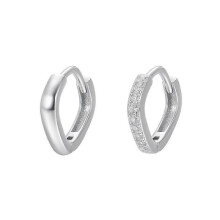 Diamond Shaped Earrings, Women's S925 Sterling Silver Asymmetric Hoops with Micro-Inlaid Zircon Ear Buckles