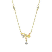 Necklace, Women's 925 Sterling Silver Bowknot Collarbone Chain with Pink Gradient Epoxy Luminous Fluorescent Fresh Style