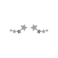 Star Earrings, S925 Sterling Silver, Cubic Zirconia Inlaid, Platinum Plated with Rubber Stopper (Large Size)