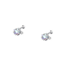 Star Earrings, Women's S999 Sterling Silver Iridescent Stone Delicate Threaded Post Fashionable Versatile Jewelry