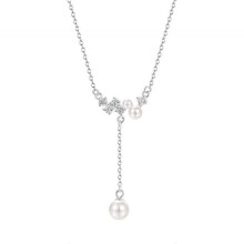 Necklace, Women's S925 Sterling Silver Long Tassel Bead with Shiny Zircon Pendant Fashion Collarbone Chain 41-50cm