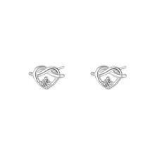 Earrings, S925 Silver Rope Knot Heart Micro Paved Hollow Out Small Versatile Ear Piercing Care for Women