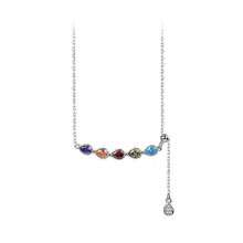 Women's Necklace, S925 Sterling Silver Rainbow Water Drop Zircon Austrian Style Versatile Collarbone Chain