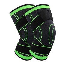 Sports Knee Sleeves Pair for Basketball and Fitness, Breathable Elastic Support, Green, Size XL