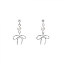 Women's Earrings, S925 Silver Hollow Bowknot Round Bead Ribbon Versatile Gentle Elegant