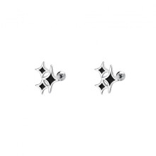 Four-pointed Star Earrings, Black Epoxy S999 Sterling Silver Fashionable Versatile Earrings for Women