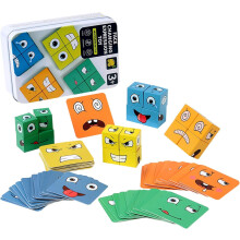 Face-Changing Building Blocks Montessori Toy for Kids, Wooden Magic Cube Educational Puzzles, Pattern Matching Game