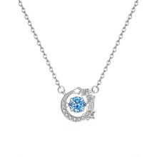 Necklace, S999 Sterling Silver Dainty Light Blue Spinel Pendant Collarbone Chain, 41-50cm
