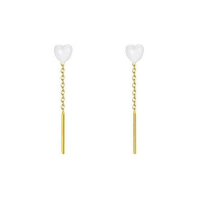 Women's White Heart Ear Threads, S999 Pure Silver Minimalist Cute Versatile Fairy Style Earrings