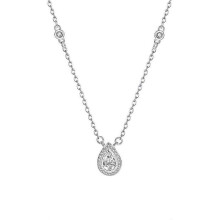 Necklace, Women's S999 Sterling Silver Water Drop Zircon Micro Pave Texture Minimalist Collarbone Chain