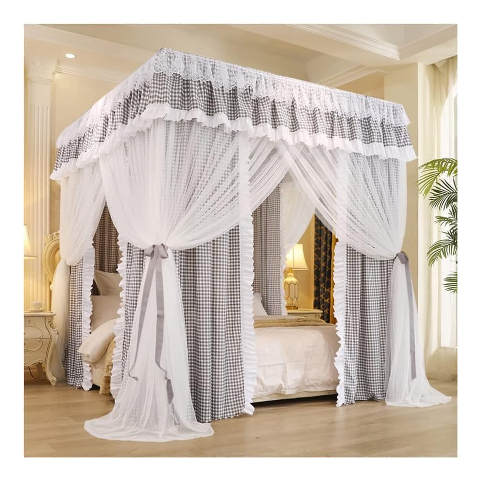 4 Corner Post Double Bed Canopy Mosquito Net for Princess Room, Metal Frame, 180x200 cm & 150x200 cm, Color C