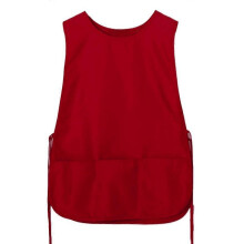 (Red) Cobbler Apron Work Smock Apron 2 Front Pockets Dirt Resistant Sleeveless Cleaning Chef Men Women