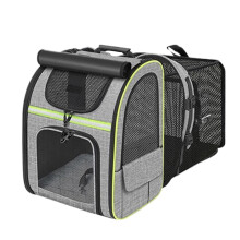 Katzen Rucksack - Erweiterbarer Faltbarer Haustier Rucksack für Hunde und Katzen, Atmungsaktiv, Grau mit Grünen Kanten