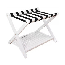 Pannier Rack Foldable Wooden Suitcase Stand for Guest Room and Bedroom, 132 lbs Capacity, Space Saving White Design