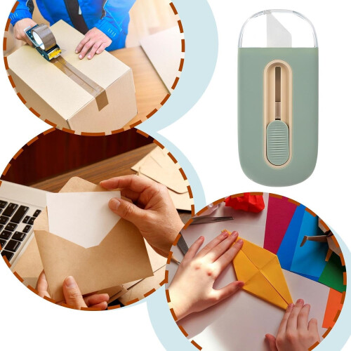 Paper Cutter Unpacking Tool, Mini Box Cutter with Automatic Locking Function, Green Cardboard Cutter for Safe Family Use 2