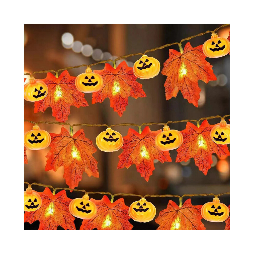 (Sliced pumpkin + orange-red maple leaves, 6m 40 lights USB) LED light string fabric maple leaf lights Christmas decoration lights-image-OPC-PJVXXMF-NEW