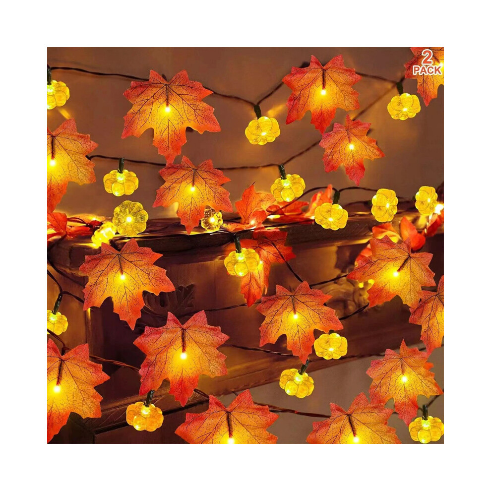 (Flat pumpkin + maple leaves, 3 meters 20 lights 2 battery box) LED light string fabric maple leaf lights Christmas decoration lights-image-OPC-PJVXXN7-NEW