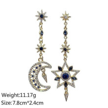 1Pair Asymmetry Long Star Moon Earrings, Personality Tassel Elegant Shinny Girls Jewelry