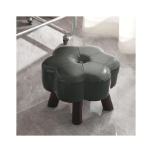 Flower Ottoman Foot Rest Leather Footstool Small Floral Stool Comfortable Green Accent for Bedroom Couch Home Decor