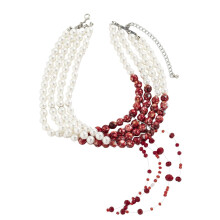 Bloody Pearl Necklace - Vampire Choker with Faux Pearls, Four Layer Dripping Blood Design, Adjustable 32 cm + 7 cm Length