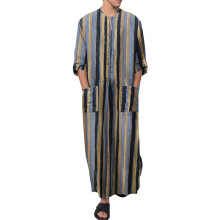 Muslim Kaftan Men's Clothing XXL Blue Thobe Arabic Prayer Bathrobe Islamic Attire Middle East Eid Outfit
