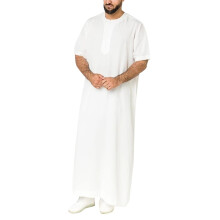 Herren Kaftan Langarm Thobe Maxikleid Ethnische Islamische Kleidung für Eid Arabisch Bademäntel in Weiß, Größe L