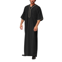 Kaftan Herren Abaya Ethnische Maxikleid Thobe Schwarz 4XL aus Baumwolle für Eid und Islamische Kleidung