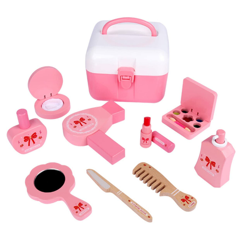 Makeup Box Set for Crafts and Activities, Portable Pink Plastic Makeup Kit for Girls with Stickers and Drama Accessories