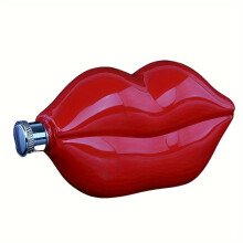 (Red Lips Wine Jug) 1pc Lip-Shaped 5oz Stainless Steel Flask - Polished Metal, Hand Wash Only, Perfect for Kitchen & Dining