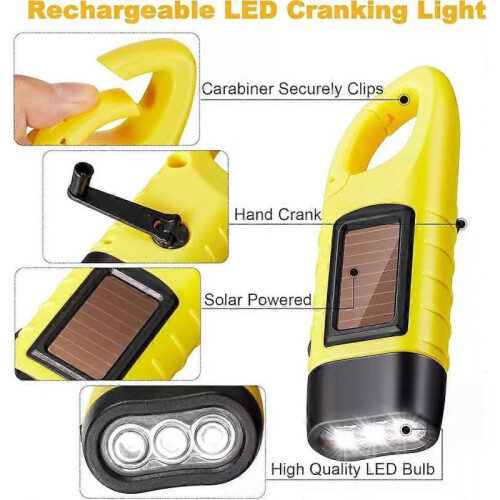 Flashlight, 4 Pack Hand Crank Solar Powered Emergency Rechargeable LED 2