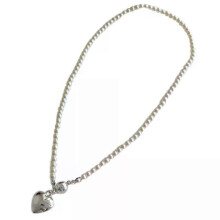 Necklace, Vintage Metal Heart Simple Pearl Chain Choker Clavicle Chain