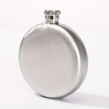 (Round wine bottle) 5oz Round Stainless Steel Hip Flask, Brushed Metal Finish, Leakproof Liquor Flask with Screw Cap, Ideal for Father's Day