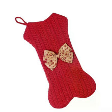 Knitted Stocking Ornament, Bowknot Embellished Festival Bone Shape Gift Decoration