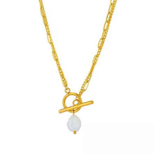 Women Necklace, Lightweight Stainless Steel Layered Baroque Pearls Jewelry Piece