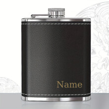 (Black) Personalized Engraved Flask for Men, Custom Name Stainless Steel Hip Flask - Unique Gift for Boyfriend, Groomsman