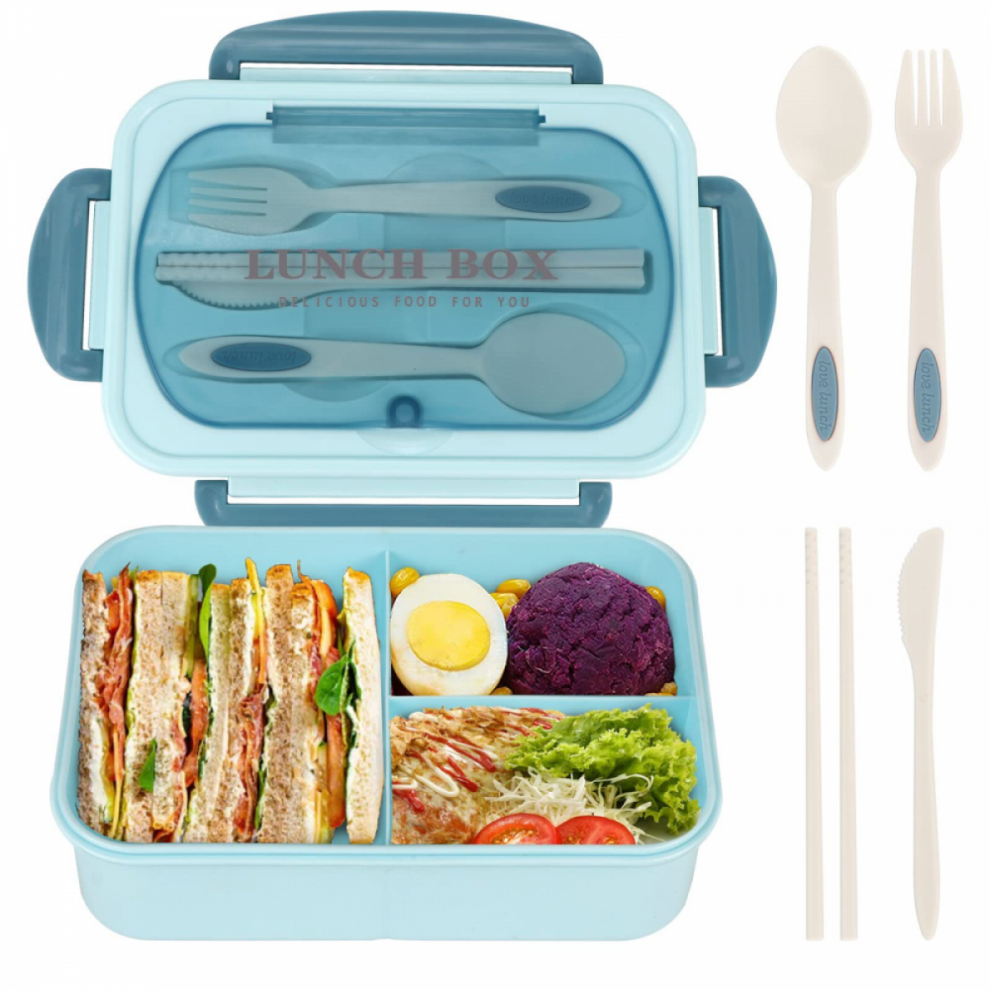 Lunch Box For Adults, 1200ml Kids Bento Box With 3 Compartments, Leakproof Bento Lunch Box With Utensils, Green-image-OPC-PJVYZRV-NEW