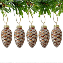 5 Pcs Christmas Pinecone Ornaments, Vintage Mini Glass Pinecone Ornaments for Christmas Tree Hanging Pine Cone Glitter Painted Glass Ornaments