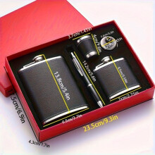 (1 Set 8oz) Black Leather Flask 8oz stainless steel soft touch leather wrapped Flask Gift Set 2 cups and chimney 100% leak-proof