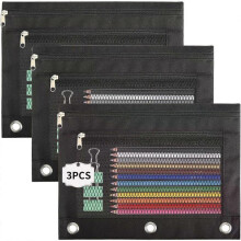 Pencil Pouch, 4 Pack Zippered for 3 Ring Binder - Organizer with T Closure