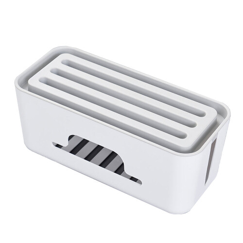 (Bright white) Multi-Functional Cable Management Box Socket Computer Office Desktop Organizer Electronic Storage Case Accessories 1