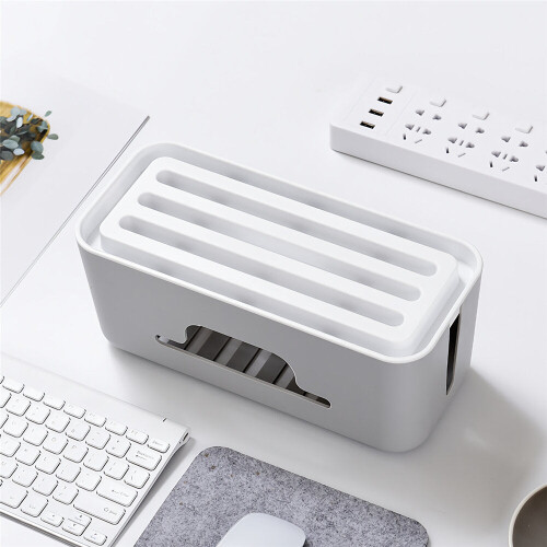 (Bright white) Multi-Functional Cable Management Box Socket Computer Office Desktop Organizer Electronic Storage Case Accessories 2