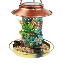 Metal Bird Feeder Station with LED Light, Solar Garden Light for Outdoor Landscaping, Wild Bird Feeding House